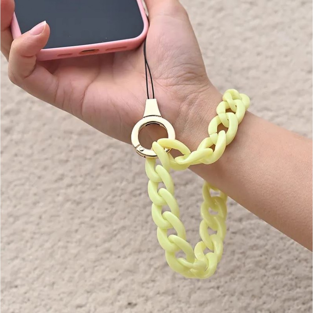 Bracelet universel attache pour coque/fourre téléphone chaine colorée - Jaune