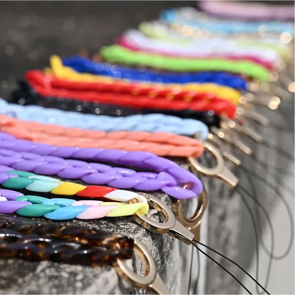 Bracelet universel attache pour coque/fourre téléphone chaine colorée - Jaune