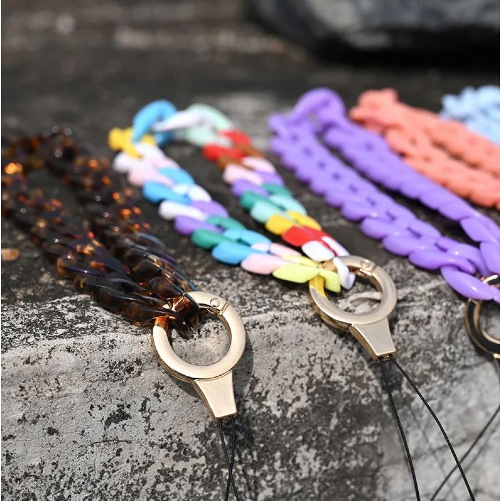 Bracelet universel attache pour coque/fourre téléphone chaine colorée - Jaune