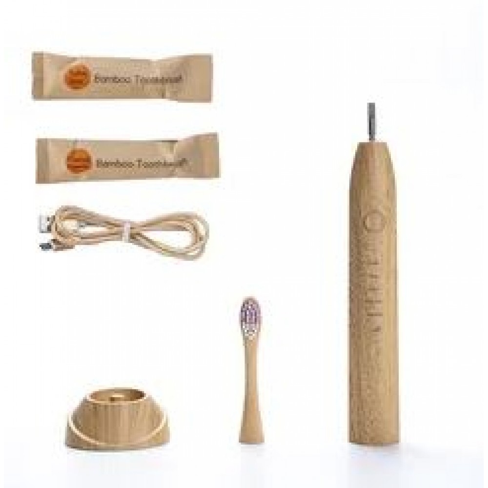 Brosse à dents électronique bambou eco-friendly avec station de charge + 3 embouts