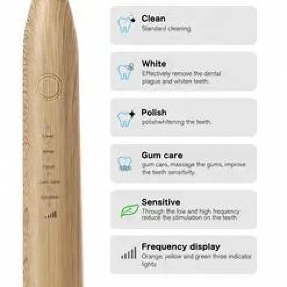 Brosse à dents électronique bambou eco-friendly avec station de charge + 3 embouts
