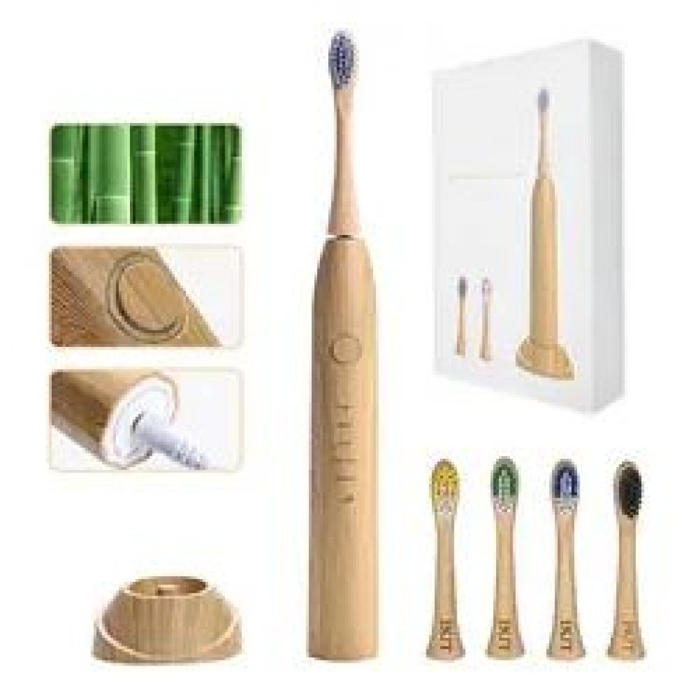 Brosse à dents électronique bambou eco-friendly avec station de charge + 3 embouts