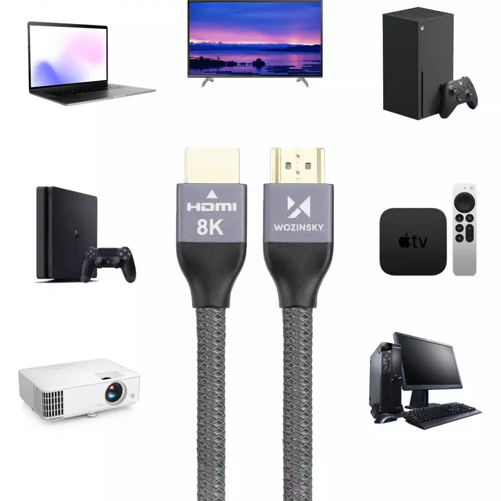 Wozinsky HDMI 2.1 Kabel 8K 60 Hz 48 Gbps / 4K 120 Hz / 2K 144 Hz (1 m) - Silber