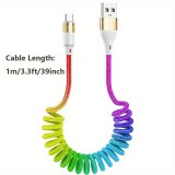 Câble USB-A vers USB-C extensible (jusqu'à 1m) en nylon tressé multicolore rainbow