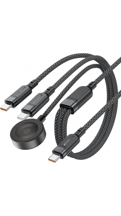 Câble USB-C 3 en 1 100W Acefast C6-11 (2x USB-C / 1x Apple Watch) 480Mb/s (1.2 m) - Noir