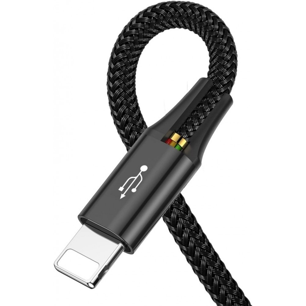 Câble USB 4 en 1 (1x Lightning, 2x USB-C, 1x Micro USB) tressé nylon 3.5A (1.2 m) - Noir