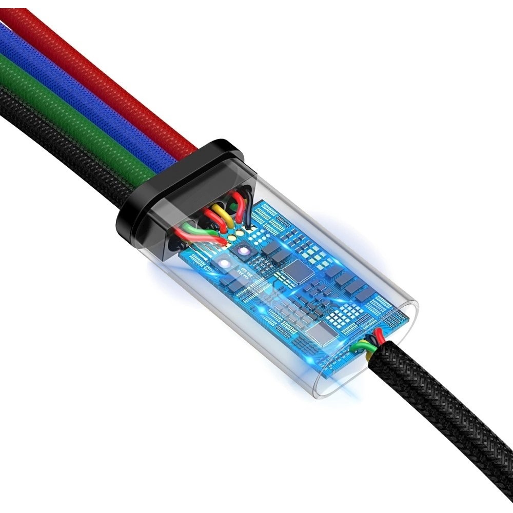 Câble USB 4 en 1 (1x Lightning, 2x USB-C, 1x Micro USB) tressé nylon 3.5A (1.2 m) - Noir