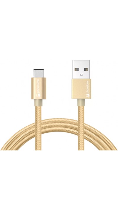 Câble chargeur (1 m) USB-A vers USB-C - Nylon PhoneLook - Or