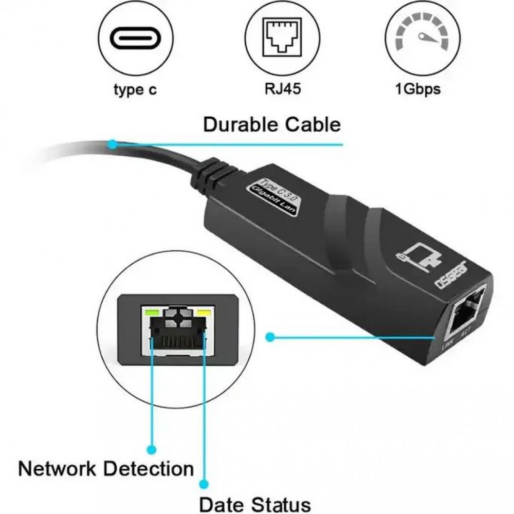 Kurzes USB Type-C zu Ethernet (RJ45) Verbindungskabel LAN Internetkabel Adapter
