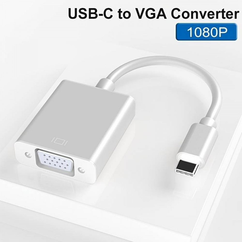 Câble adaptateur USB-C à VGA (1080p) converteur support hot plug-in - Argent