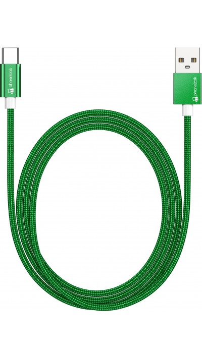 Câble chargeur (1.5 m) USB-A vers USB-C - Nylon PhoneLook - Vert foncé