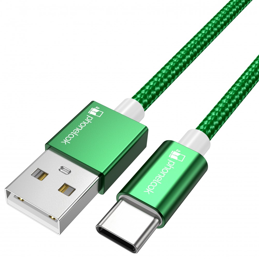 Câble chargeur (1.5 m) USB-A vers USB-C - Nylon PhoneLook - Vert foncé