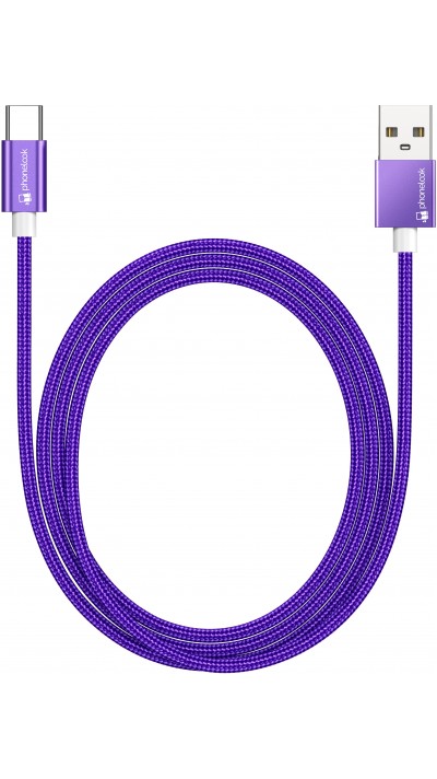 Câble chargeur (1.5 m) USB-A vers USB-C - Nylon PhoneLook - Violet