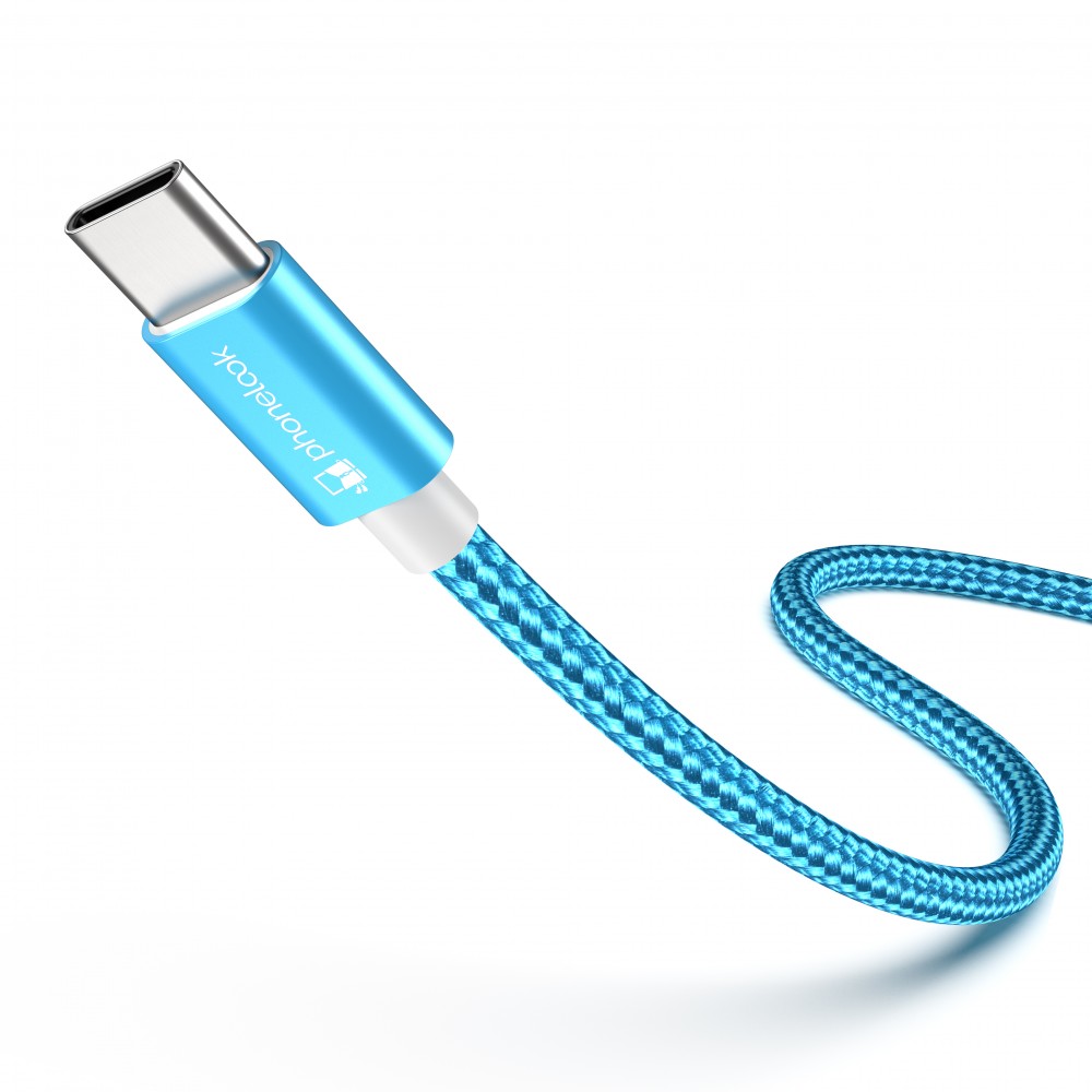 Câble chargeur (1.5 m) USB-C vers USB-C - Nylon PhoneLook - Bleu clair