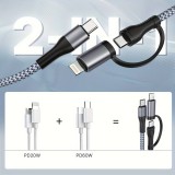 Câble de charge 2 en 1 (USB-C vers USB-C + Lightning) pour iPhone 15 et modèles précédents - Noir