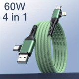 Câble de charge multifonctionnel 4 en 1 en nylon avec connecteur USB-A, USB-C & Lightning 1.8m - Gris