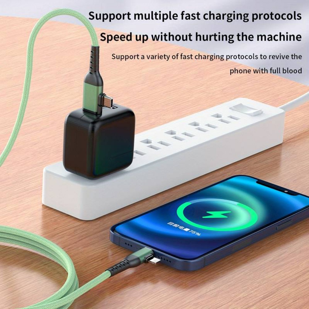 Câble de charge multifonctionnel 4 en 1 en nylon avec connecteur USB-A, USB-C & Lightning 1.8m - Gris