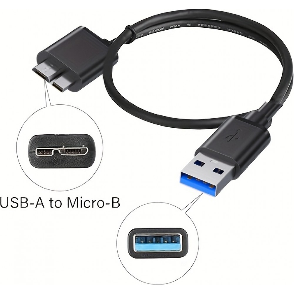 C&acirc;ble de donn&eacute;es USB A 3.0 vers Micro USB B rapide (4.8 Gbps) pour disques durs externes (1 m) - Noir