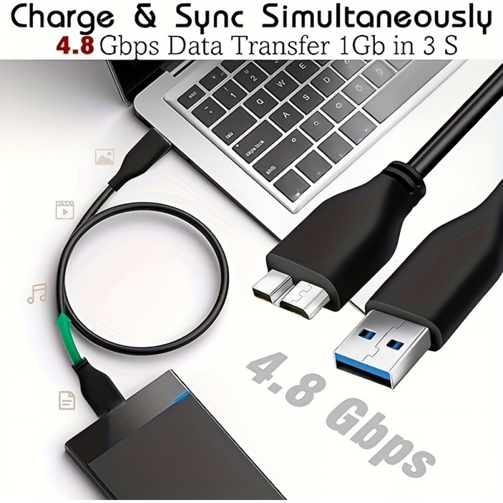 C&acirc;ble de donn&eacute;es USB A 3.0 vers Micro USB B rapide (4.8 Gbps) pour disques durs externes (1 m) - Noir