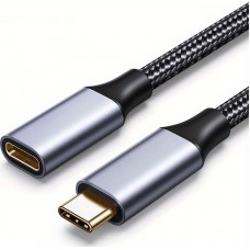 C&acirc;ble extension nylon USB-C (m&acirc;le) vers USB-C (femelle) 2 m&egrave;tres - Noir