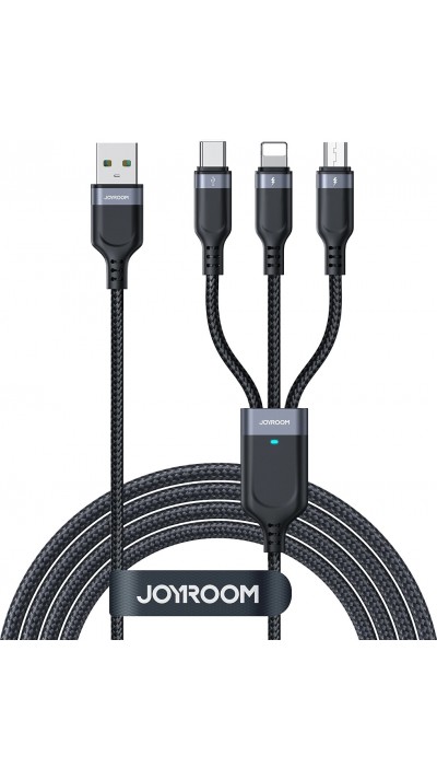 Câble multiple 3 en 1 Nylon USB-A vers Lightning / USB-C / micro USB - Joyroom Multi-Usage S-A18 (30 cm) - Noir