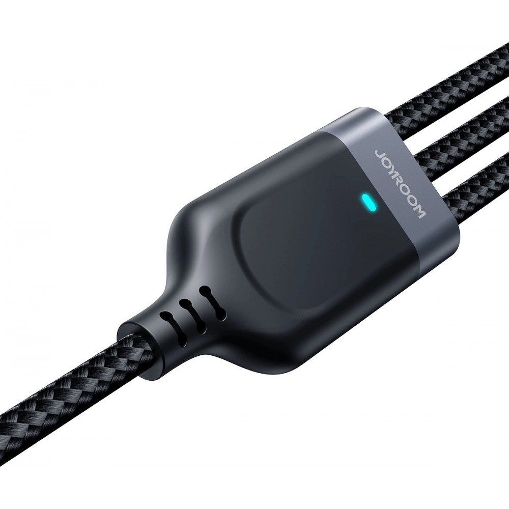 Câble multiple 3 en 1 Nylon USB-A vers Lightning / USB-C / micro USB - Joyroom Multi-Usage S-A18 (30 cm) - Noir