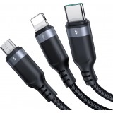 Câble multiple 3 en 1 Nylon USB-A vers Lightning / USB-C / micro USB - Joyroom Multi-Usage S-A18 (30 cm) - Noir