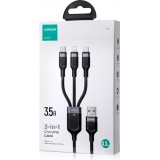 Câble multiple 3 en 1 Nylon USB-A vers Lightning / USB-C / micro USB - Joyroom Multi-Usage S-A18 (30 cm) - Noir