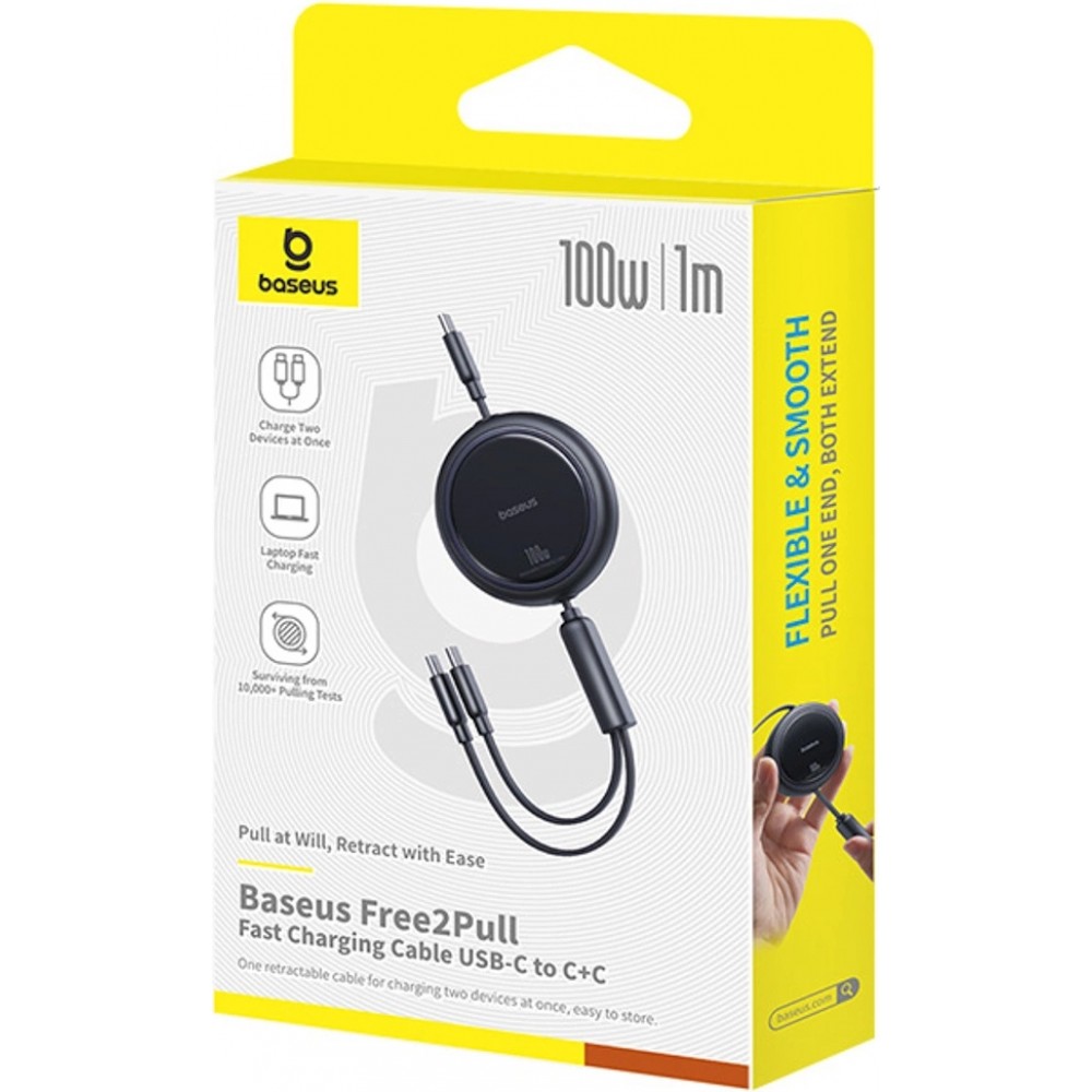 Câble rétractable 2x USB-C 100W (1 m) Baseus Bright Mirror Series - Noir