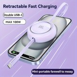 Câble rétractable double Type USB-C avec charge rapide QC3.0 100W - Violet