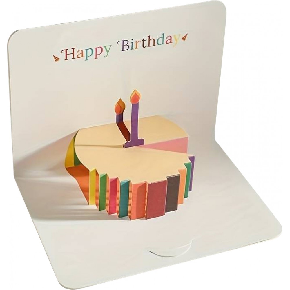 Pop-up-Geburtstagskarte Happy Birthday Cake in 3D Glückwunsch Karte mit Umschlag - Weiss