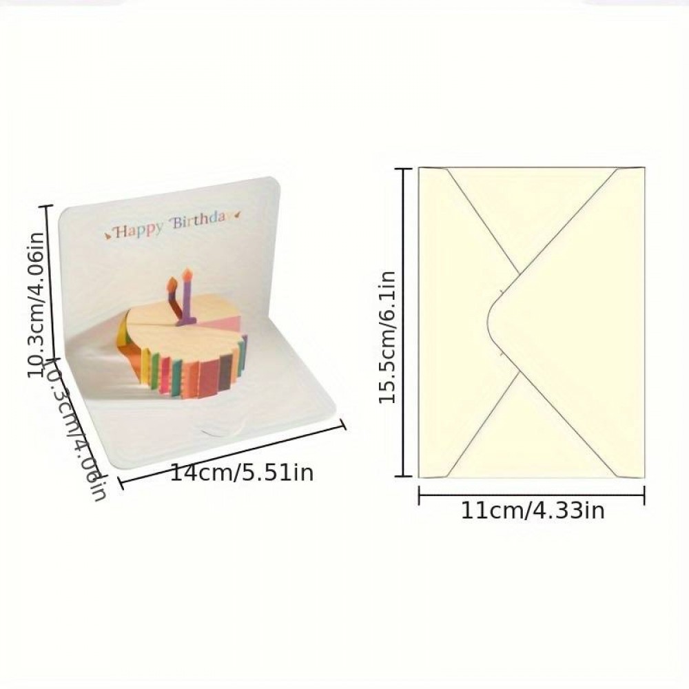 Pop-up-Geburtstagskarte Happy Birthday Cake in 3D Glückwunsch Karte mit Umschlag - Weiss