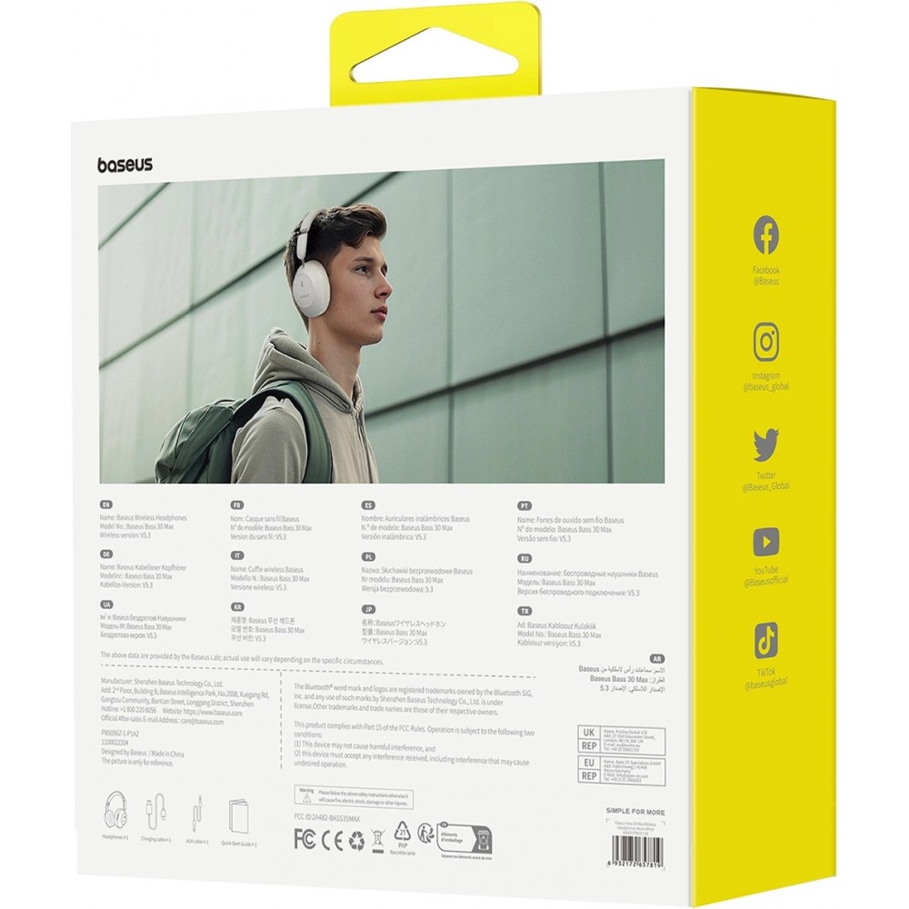 Casque Bluetooth 5.3 Sans Fil Baseus Bass 30 Max On-Ear - Son Basse Profonde - Blanc