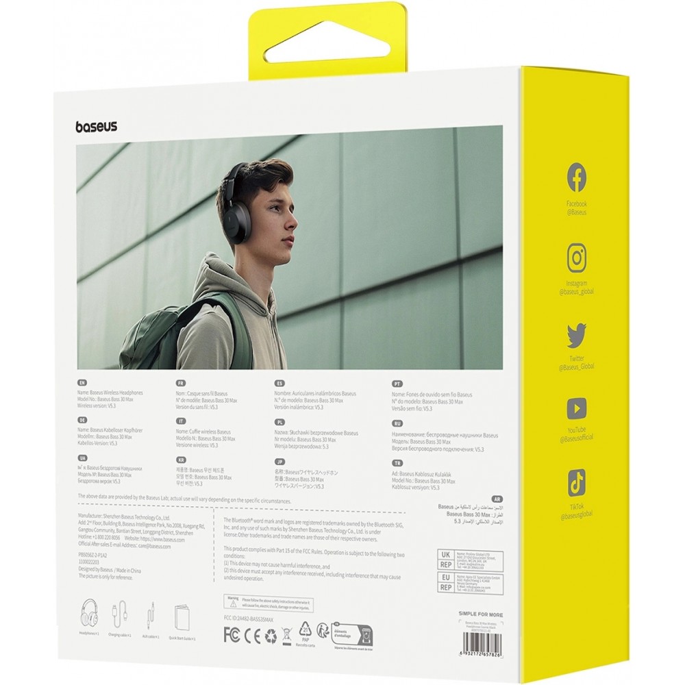 Casque Bluetooth 5.3 Sans Fil Baseus Bass 30 Max On-Ear Ultra Basses Puissantes - Noir