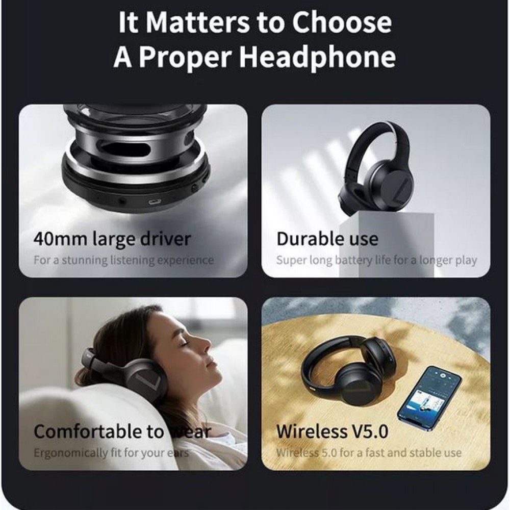 Casque Remax RB-660HB sans fil Bluetooth 5.0 Over-Ear wireless HD stereo sound + Pure Bass - Noir