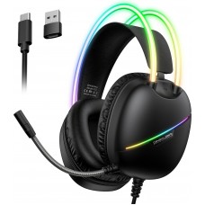 Casque de jeu ONIKUMA sans fil / avec fil avec LED RGB USB-C avec microphone HD pour PC et PS expérience immersive - Noir