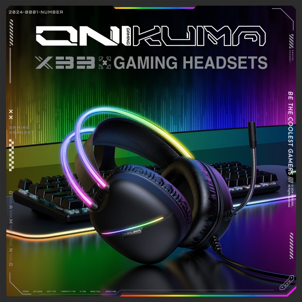 Casque de jeu ONIKUMA sans fil / avec fil avec LED RGB USB-C avec microphone HD pour PC et PS expérience immersive - Noir