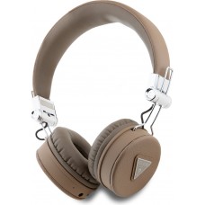 Casque sans fil Bluetooth Guess On-Ear premium logo triangle cuir synthétique grainé - Brun