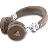 Casque sans fil Bluetooth Guess On-Ear premium logo triangle cuir synthétique grainé - Brun
