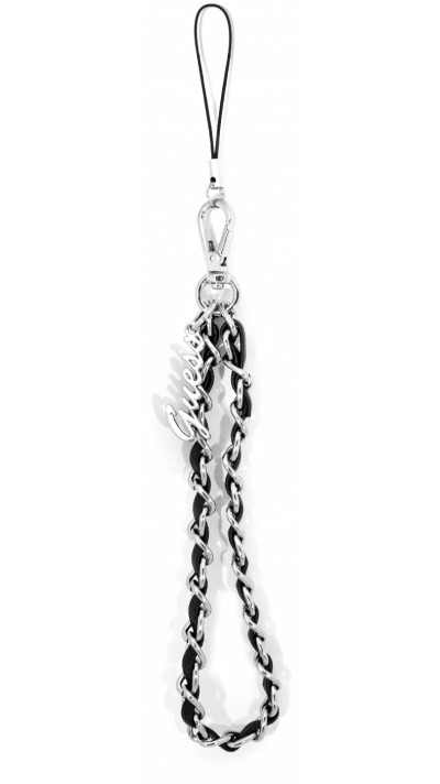 Chaînette Guess maillons en métal et similicuir avec pendentif charm - Noir et argent