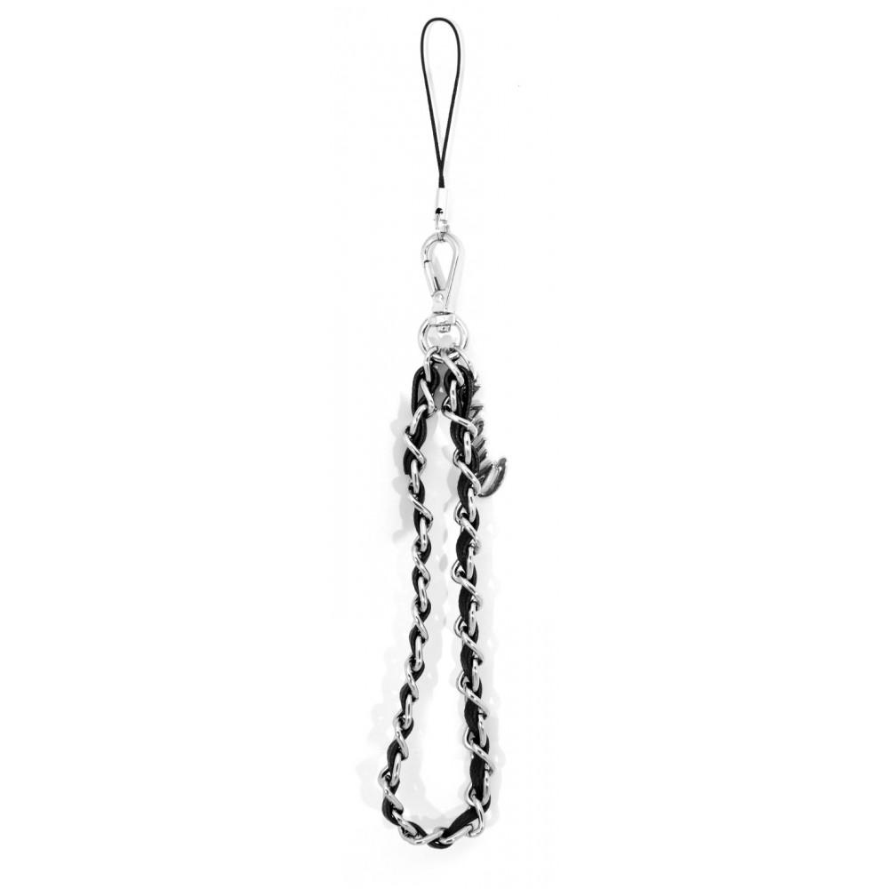 Chaînette Guess maillons en métal et similicuir avec pendentif charm - Noir et argent