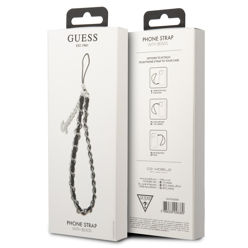 Chaînette Guess maillons en métal et similicuir avec pendentif charm - Noir et argent
