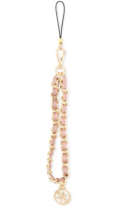 Chaînette Guess maillons en métal et similicuir avec pendentif charm - Rose et or