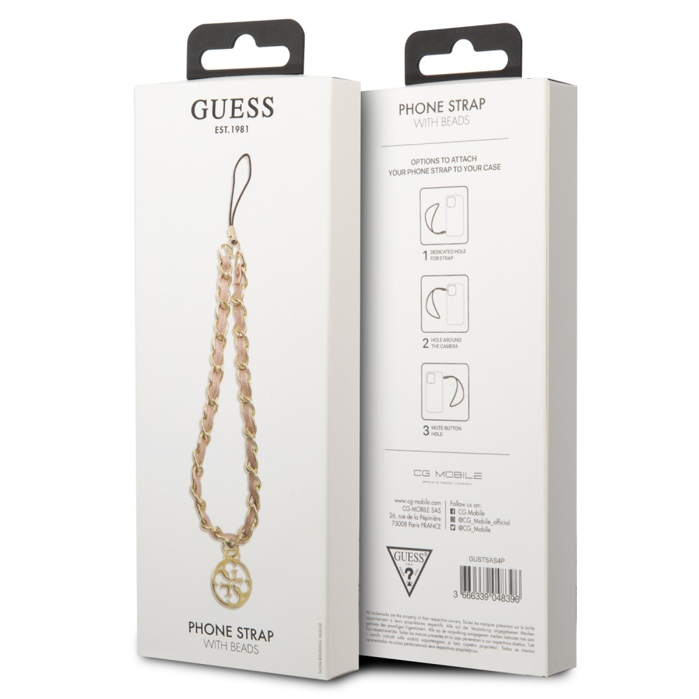 Chaînette Guess maillons en métal et similicuir avec pendentif charm - Rose et or