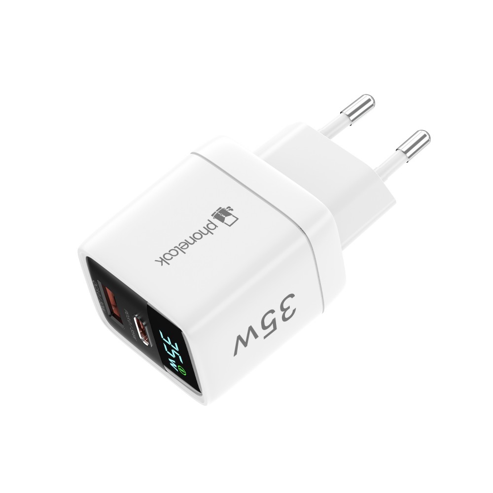 Chargeur USB-A et USB-C GaN/PD3.0 35W avec affichage LED ultra puissant PhoneLook - Blanc