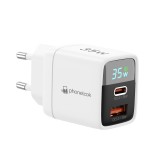 Chargeur USB-A et USB-C GaN/PD3.0 35W avec affichage LED ultra puissant PhoneLook - Blanc