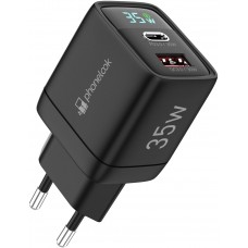 Chargeur USB-A et USB-C GaN/PD3.0 35W avec affichage LED ultra puissant PhoneLook - Noir