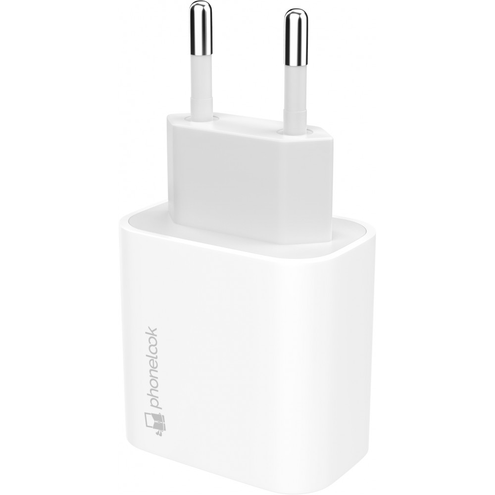 Chargeur USB-C 20W avec câble de charge USB-C (Android/iPhone 15) de 1 m - Blanc