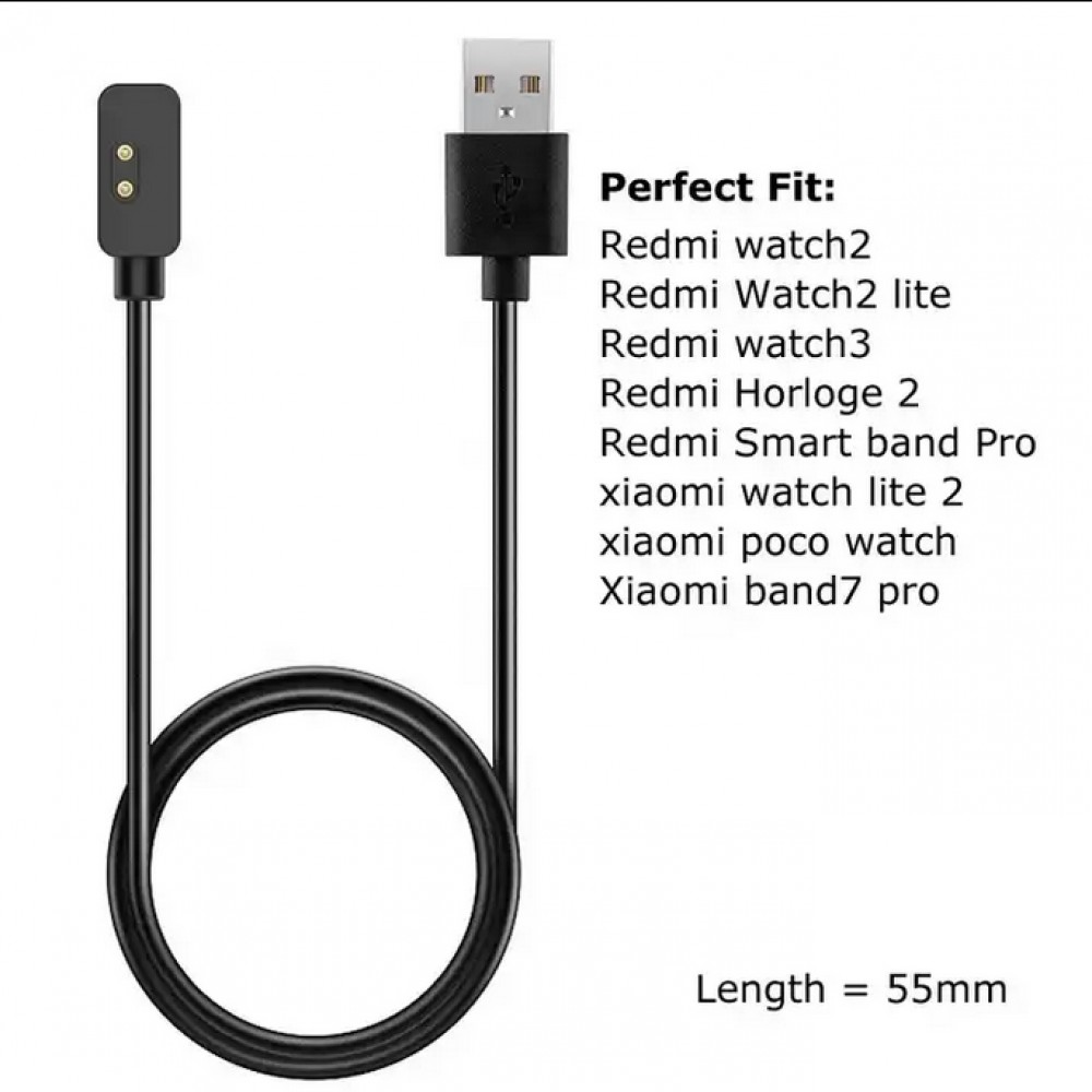 Chargeur Xiaomi Mi Band Smartwatch Câble USB 55cm (Redmi watch & Xiaomi Watch) - Noir