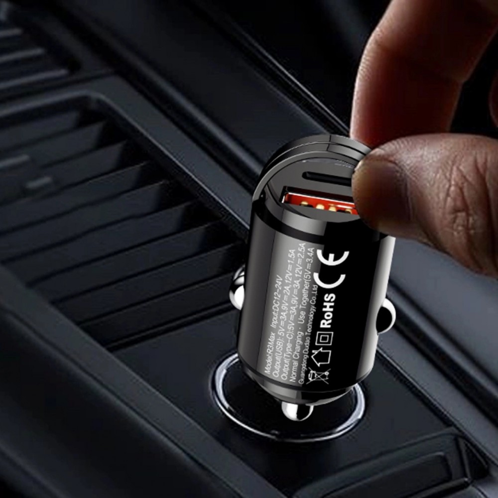 Chargeur de voiture mini Dudao R3MAX 48W QC PD rapide USB-A / USB-C - Noir